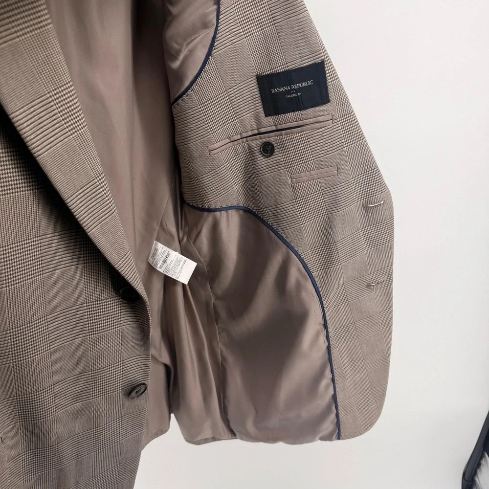 Banana Republic Tailored Fit Plaid‎ Blazer Mens 46R Brown Single Breasted 0835